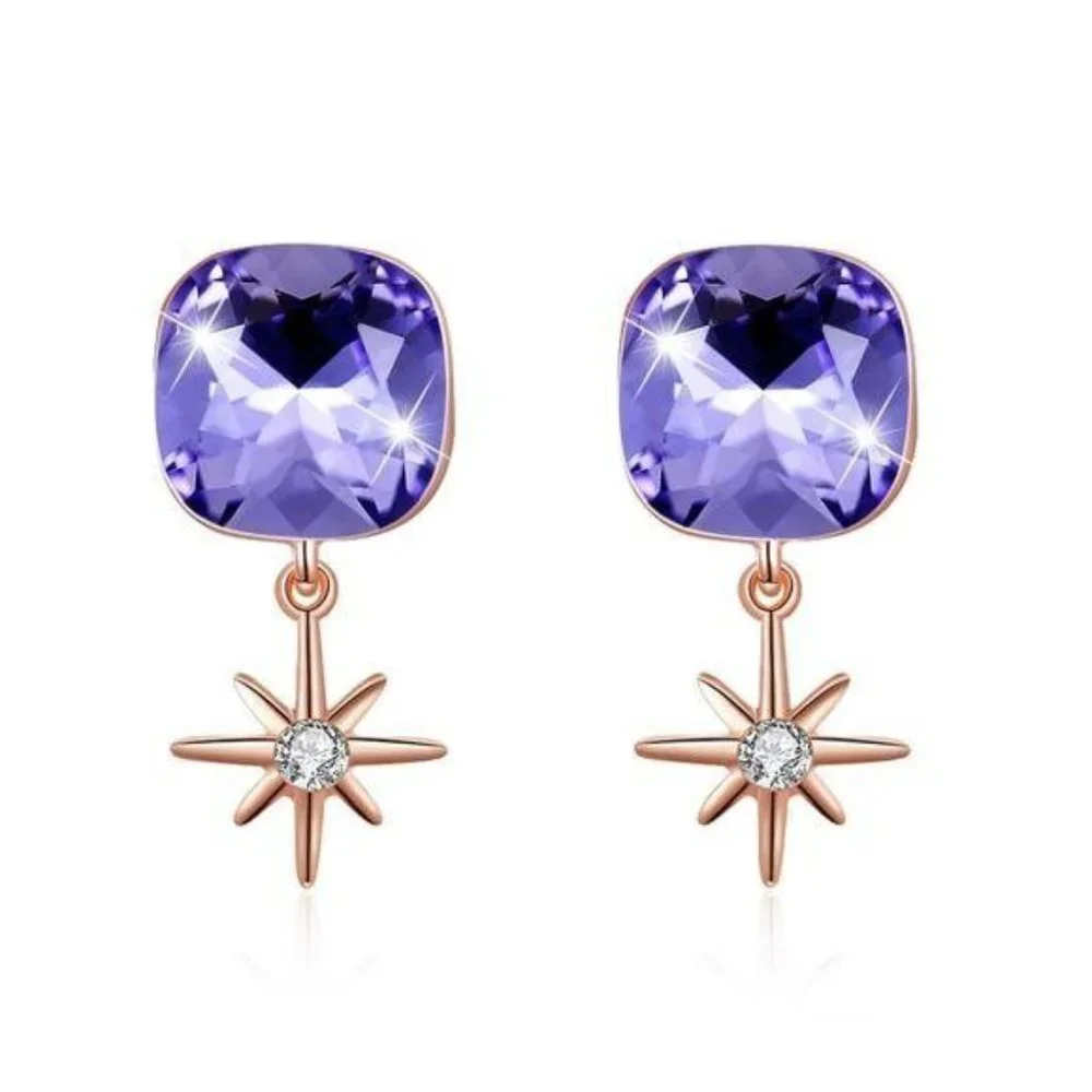 Purple GENUINE SWAROVSKI Made Crystal Star Earring